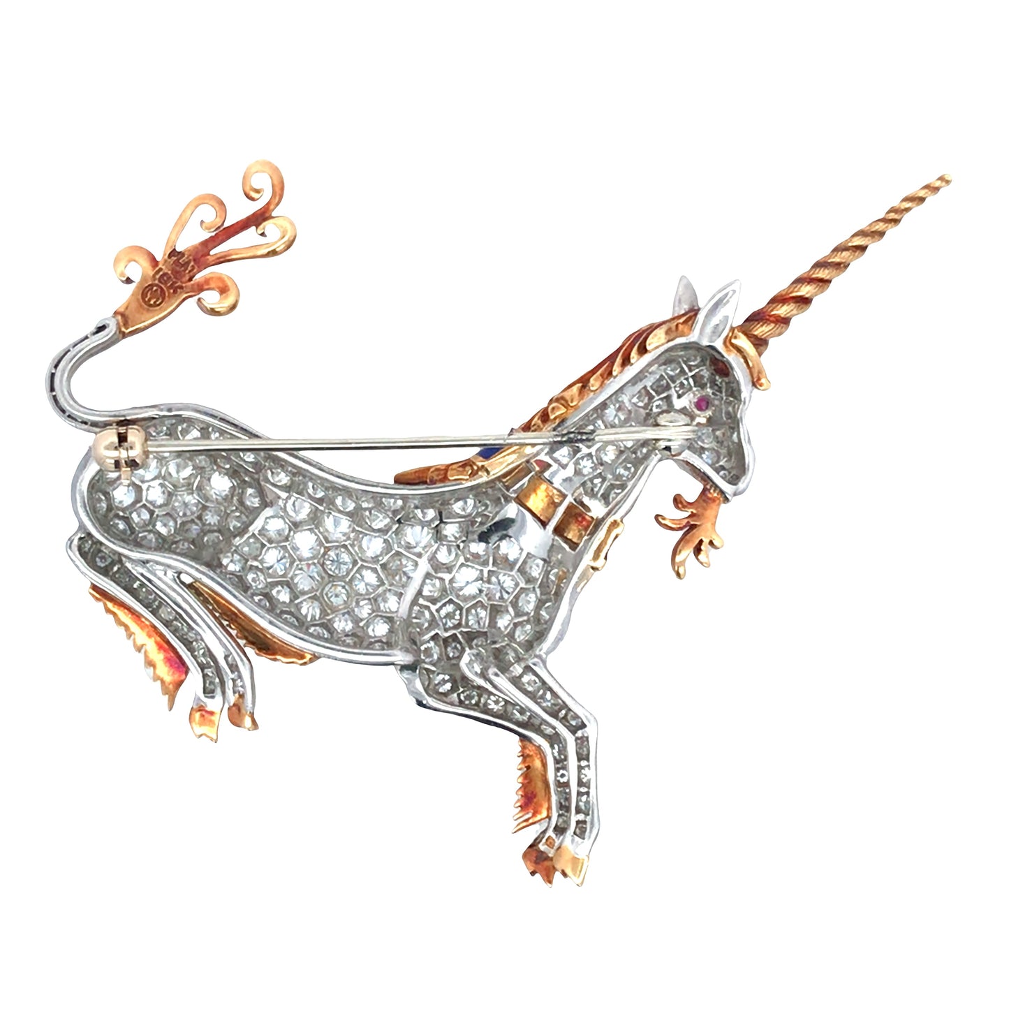 Platinum 18K Gold Diamond Unicorn Brooch Lueur Jewelry