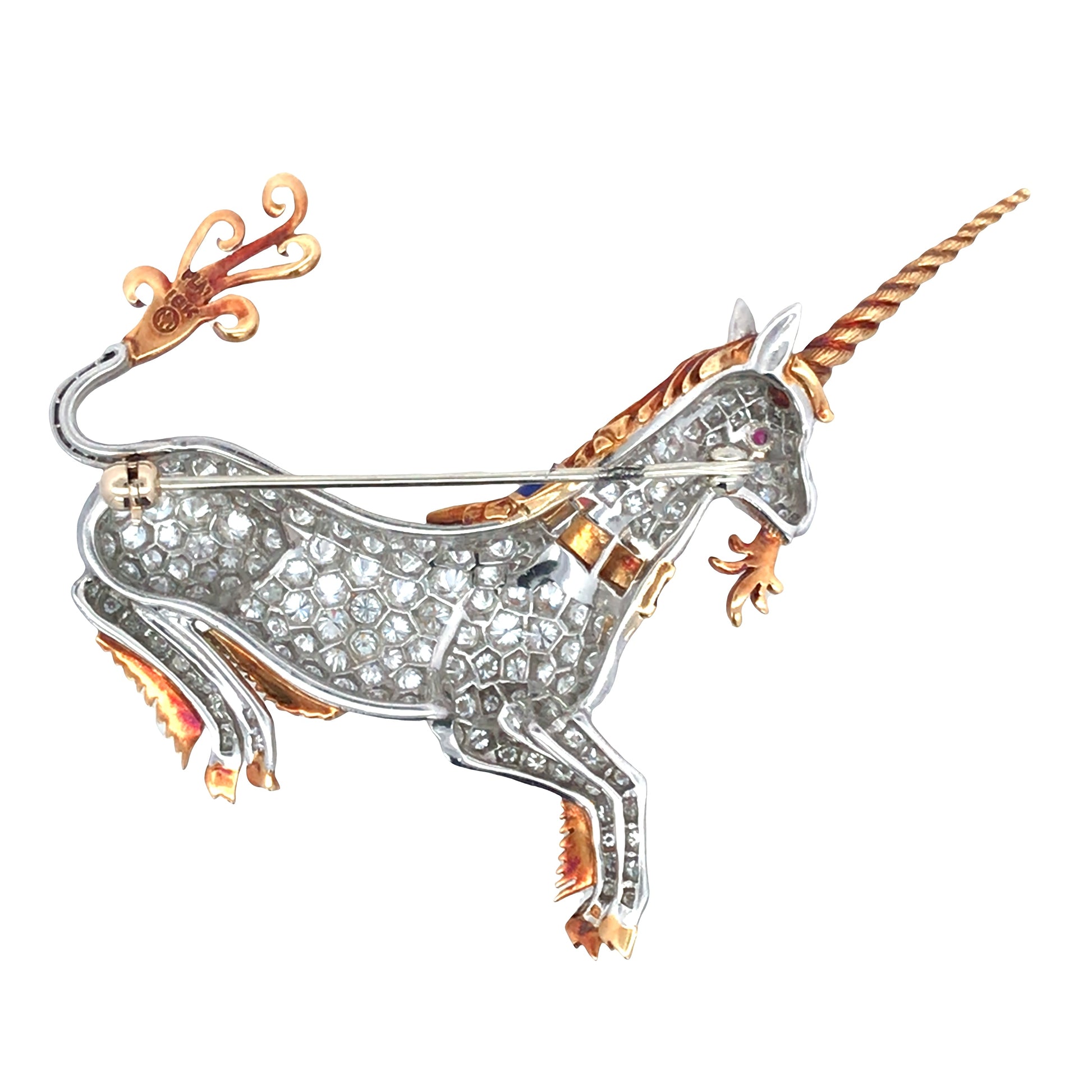 Platinum 18K Gold Diamond Unicorn Brooch Lueur Jewelry