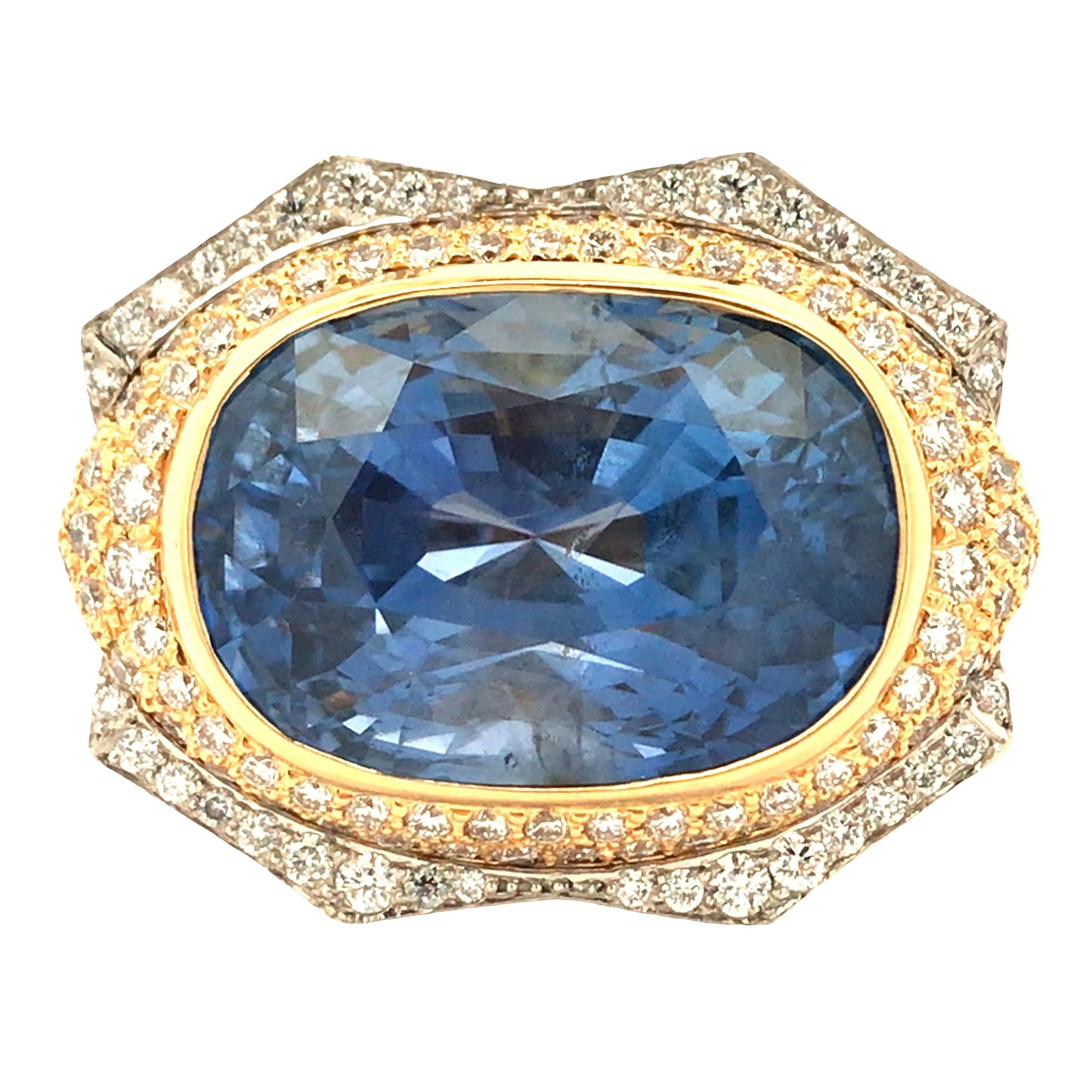 David Webb, Platinum 18K Gol 32.6ct Sapphire Diamond Ring David Webb