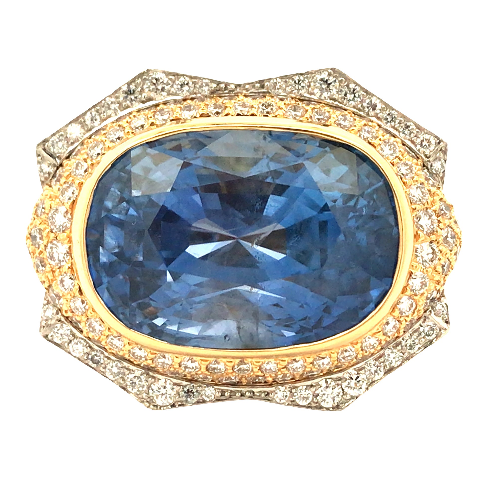 David Webb, Platinum 18K Gol 32.6ct Sapphire Diamond Ring David Webb