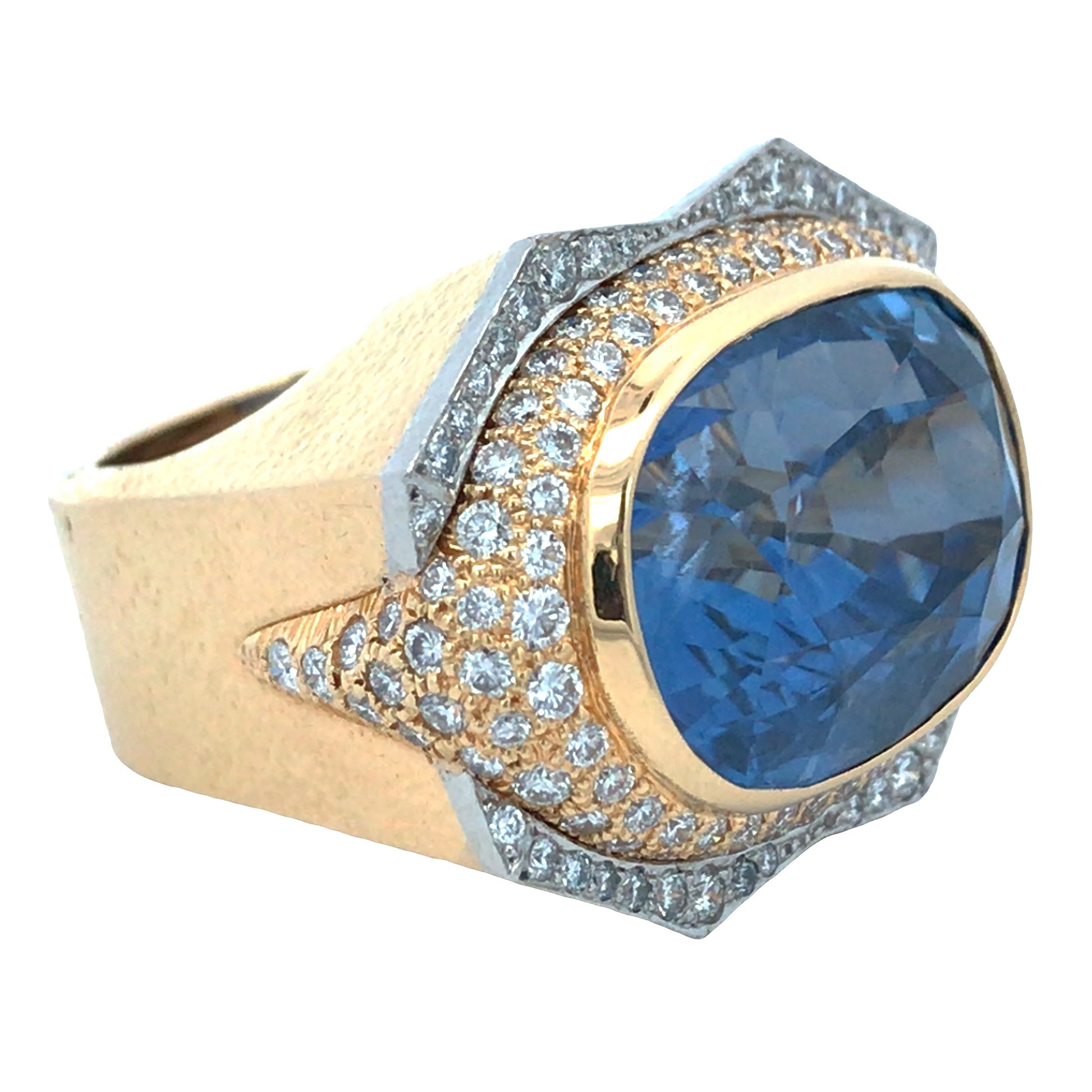 David Webb, Platinum 18K Gol 32.6ct Sapphire Diamond Ring David Webb
