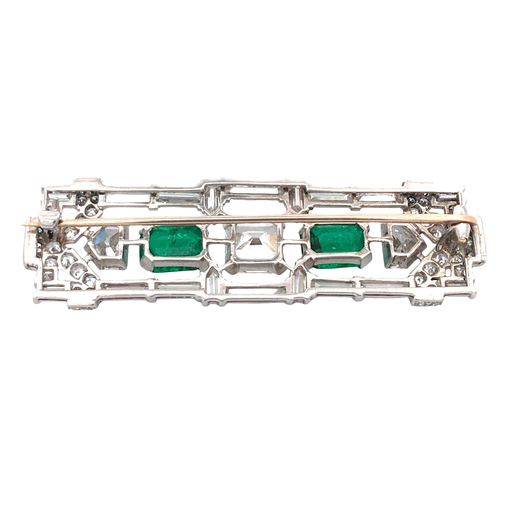 Art Deco Platinum Emerald Diamond Brooch Lueur Jewelry
