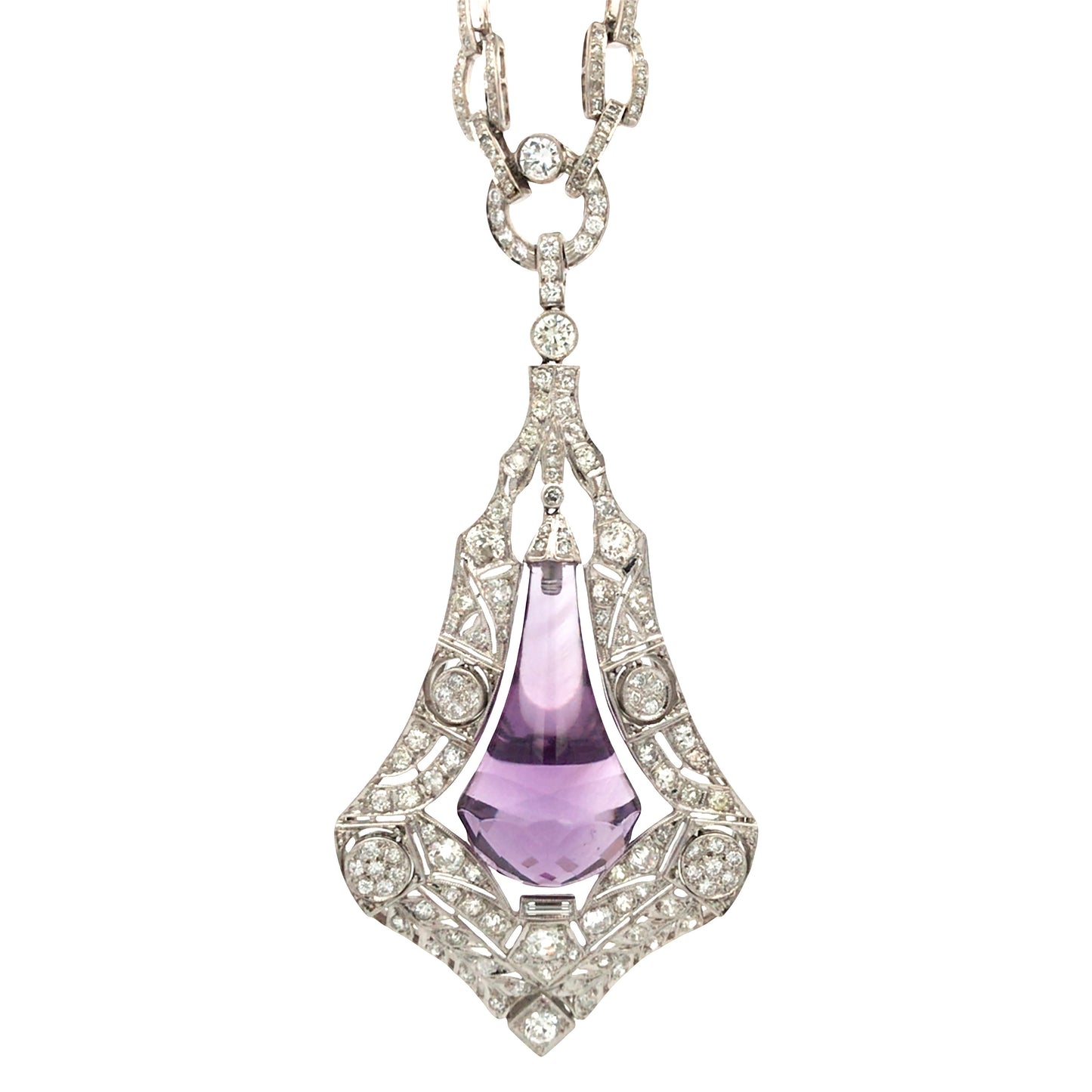 18K Gold Amethyst Diamond Pendant Necklace Lueur Jewelry