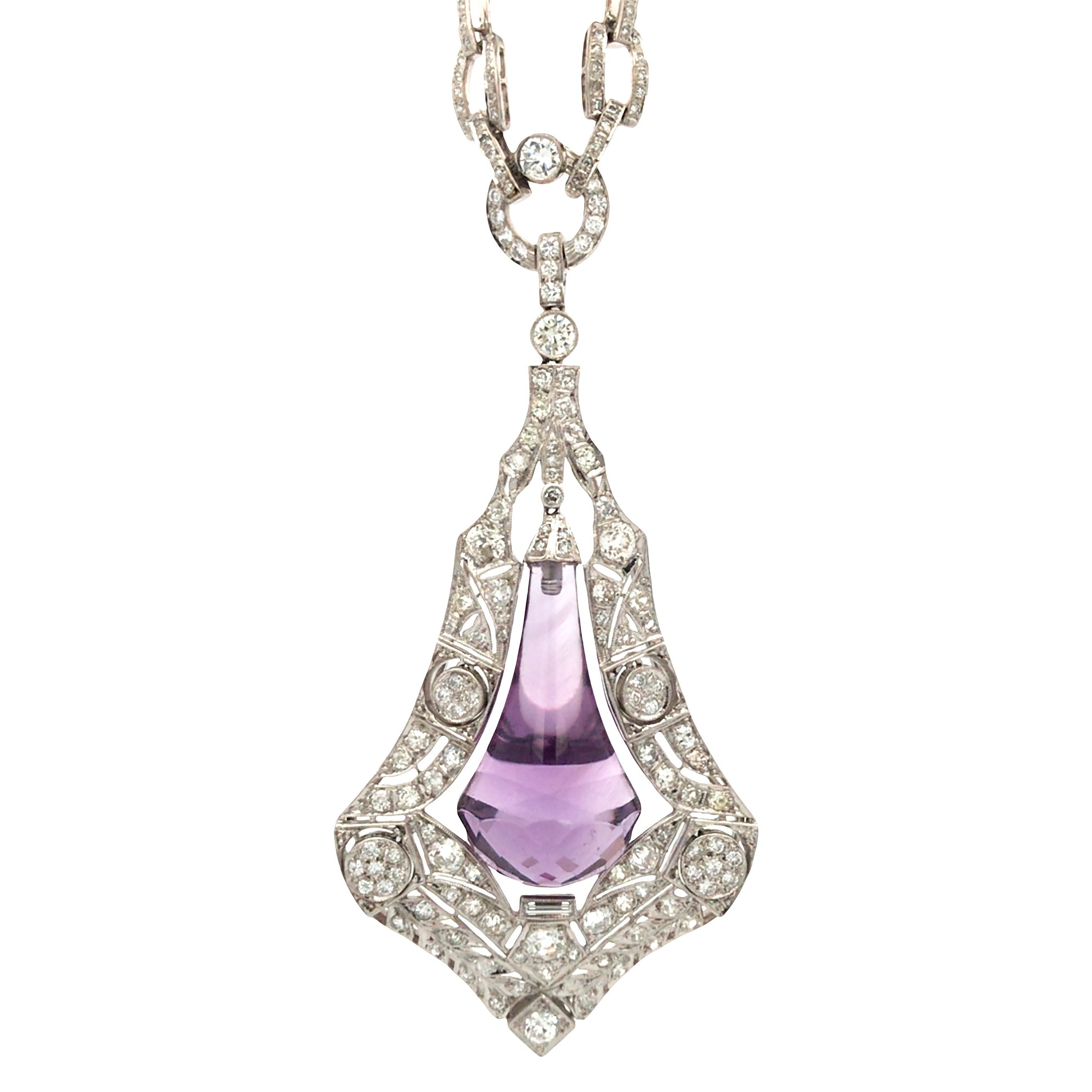 18K Gold Amethyst Diamond Pendant Necklace Lueur Jewelry