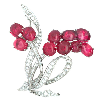 14K Gold Ruby Diamond Brooch Lueur Jewelry