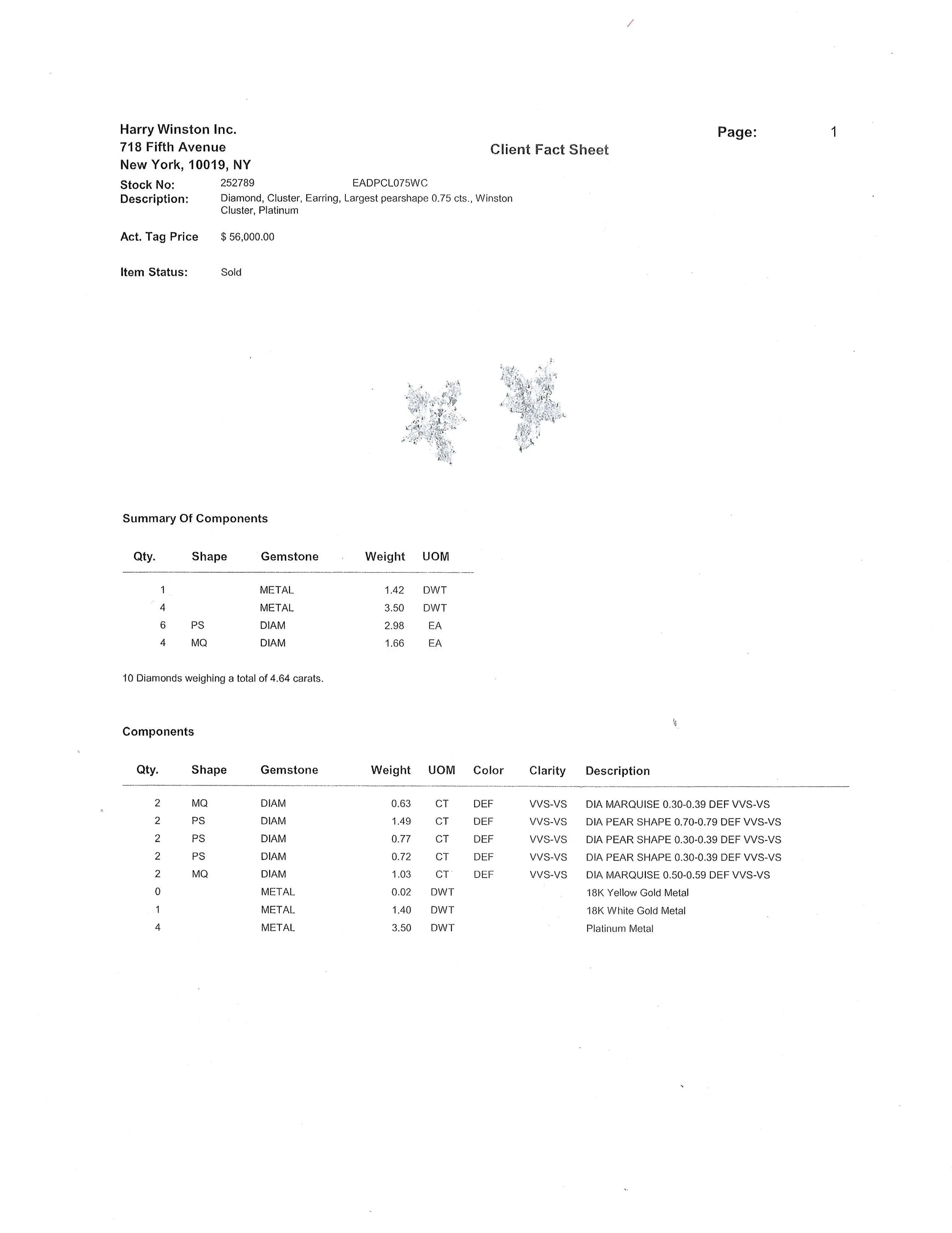 Harry Winston, Platinum Diamond Earrings, Valuation Harry Winston