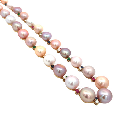 18K Gold Pearl Gemstone Diamond Necklace Lueur Jewelry