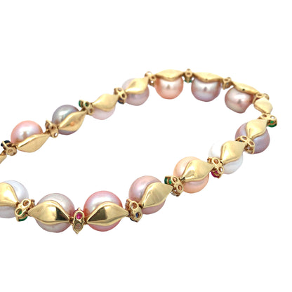 18K Gold Pearl Gemstone Diamond Necklace Lueur Jewelry