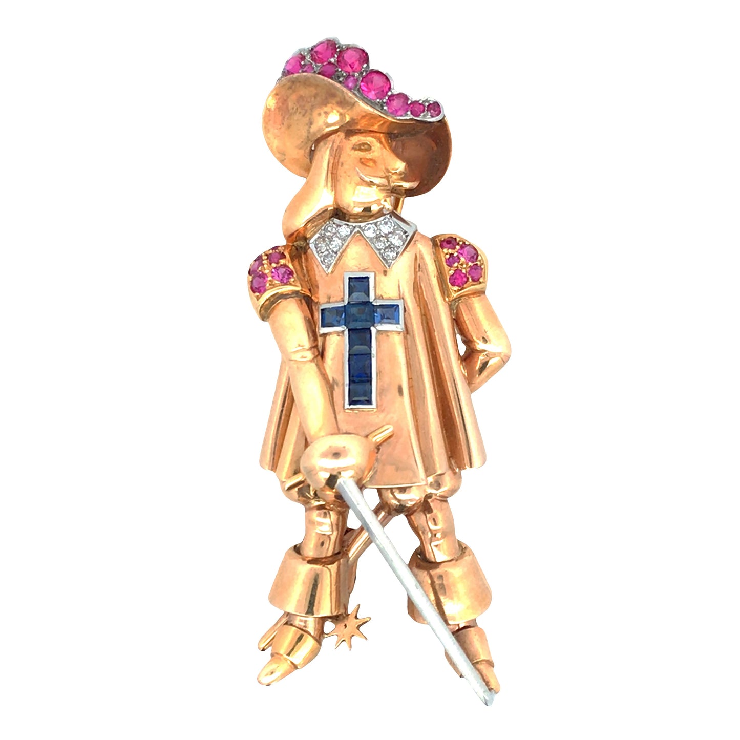 18K Gold Gemstone Diamond Musketeer Brooch Lueur Jewelry