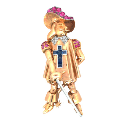 18K Gold Gemstone Diamond Musketeer Brooch Lueur Jewelry