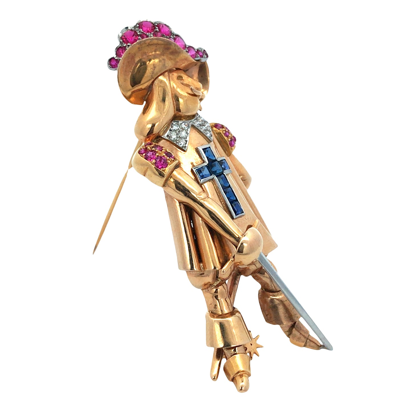 18K Gold Gemstone Diamond Musketeer Brooch Lueur Jewelry