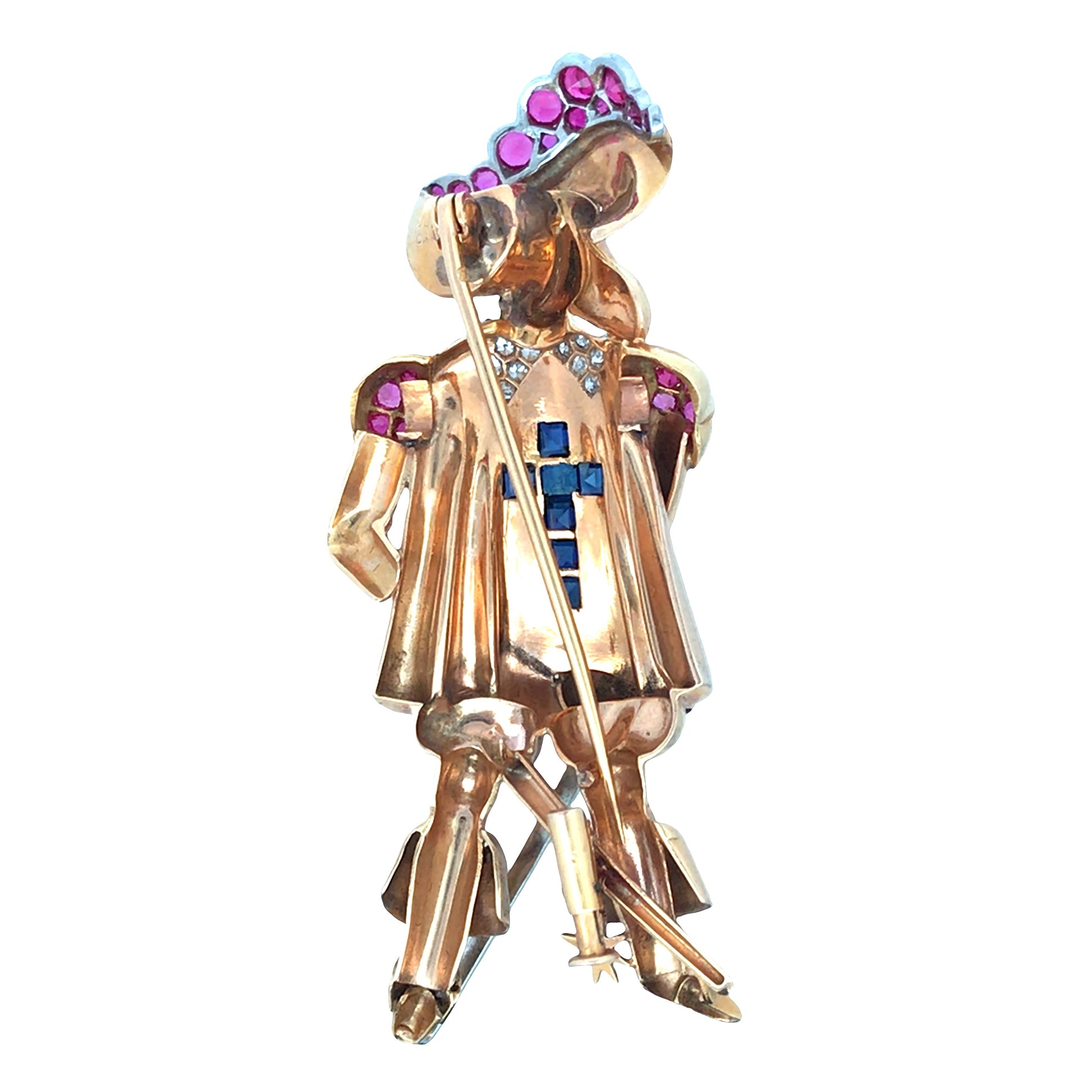 18K Gold Gemstone Diamond Musketeer Brooch Lueur Jewelry