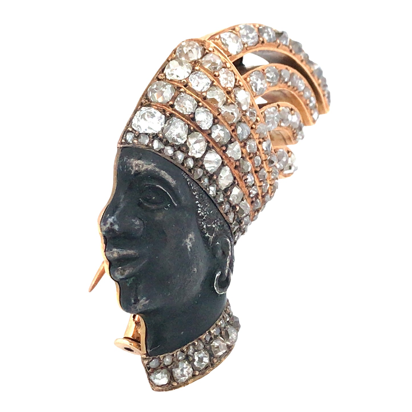 18K Gold Diamond Indian Head Brooch Lueur Jewelry