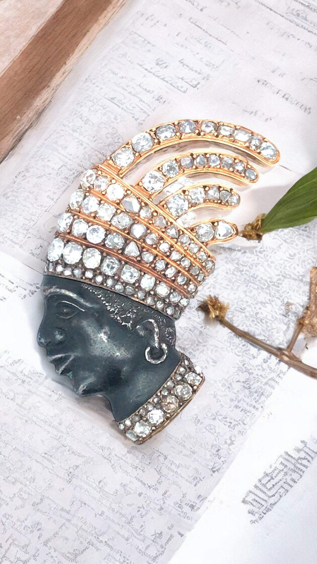 18K Gold Diamond Indian Head Brooch Lueur Jewelry