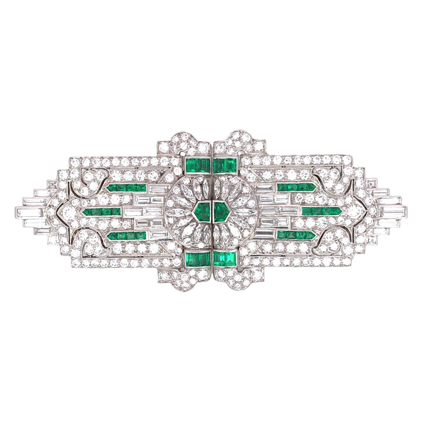 Emerald Diamond Double-pin Brooch Lueur Jewelry