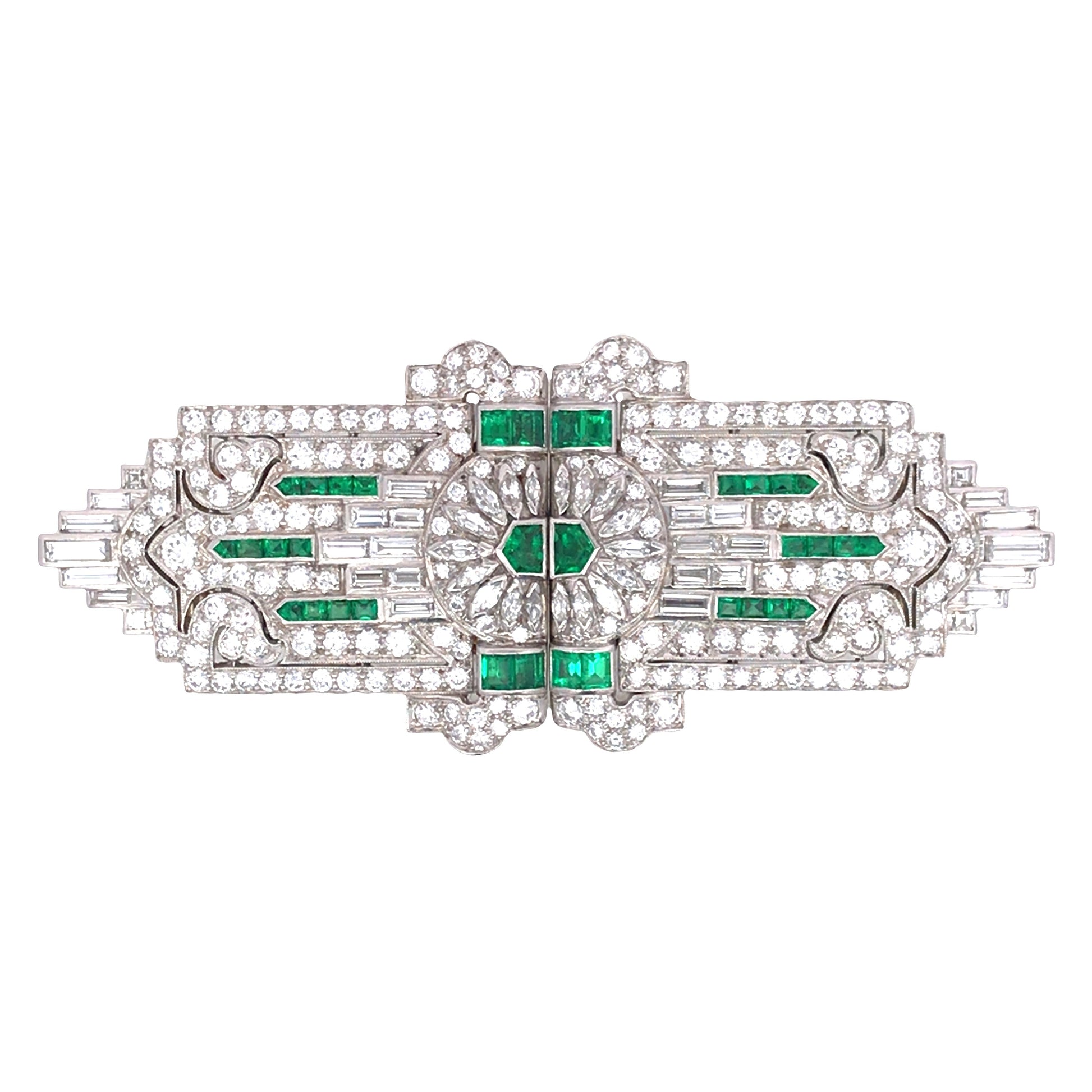 Emerald Diamond Double-pin Brooch Lueur Jewelry