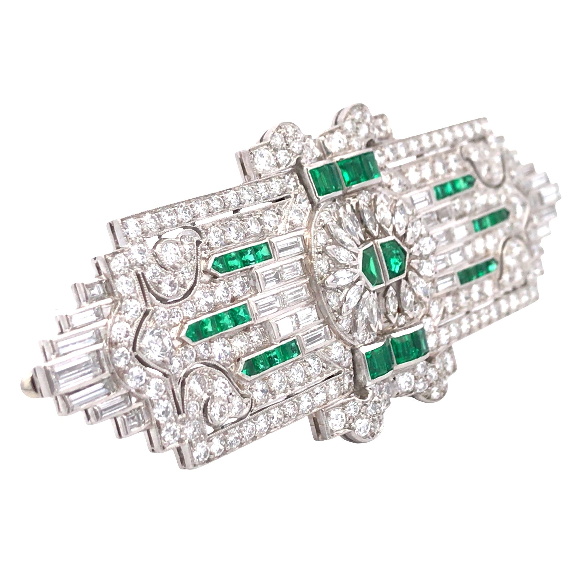 Emerald Diamond Double-pin Brooch Lueur Jewelry