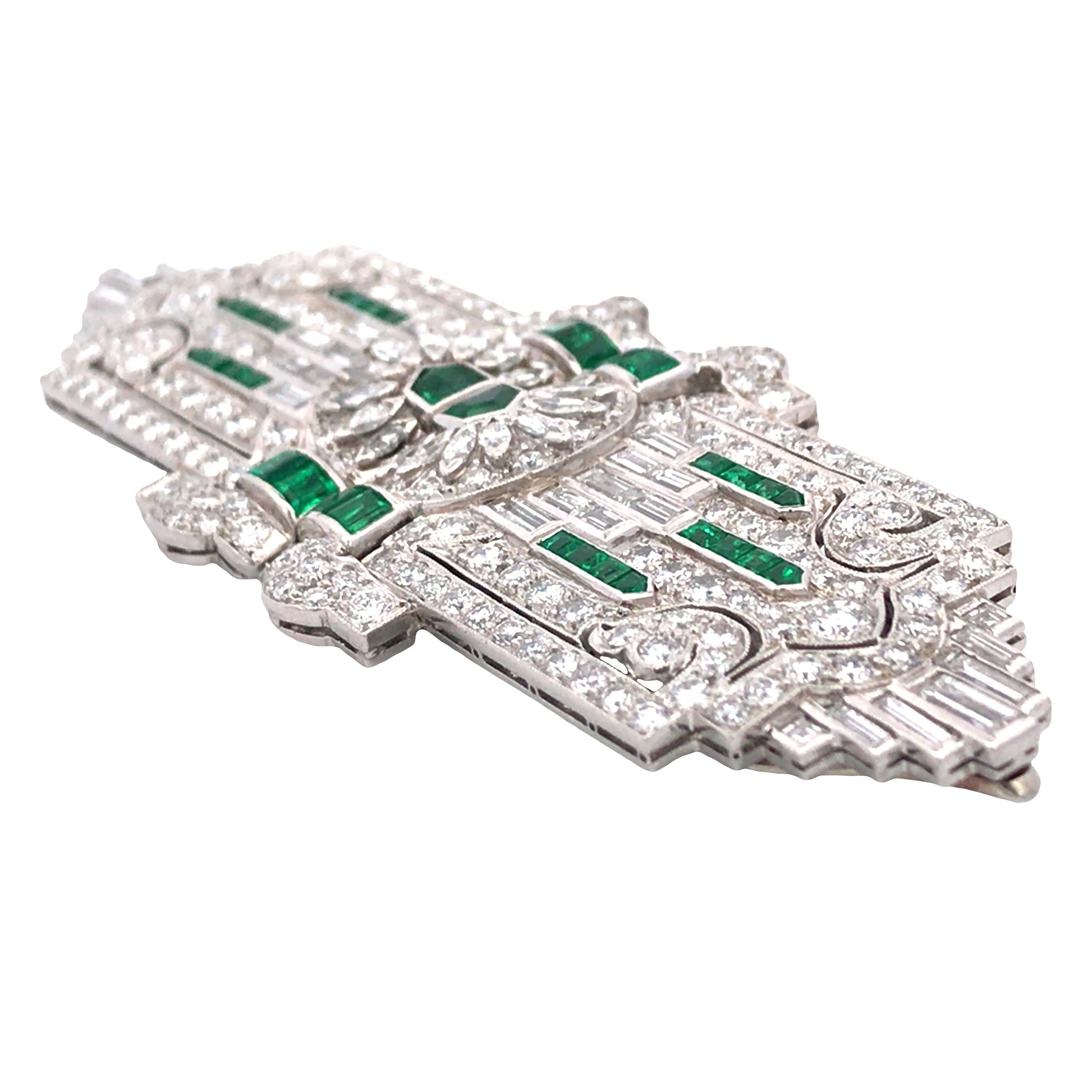 Emerald Diamond Double-pin Brooch Lueur Jewelry