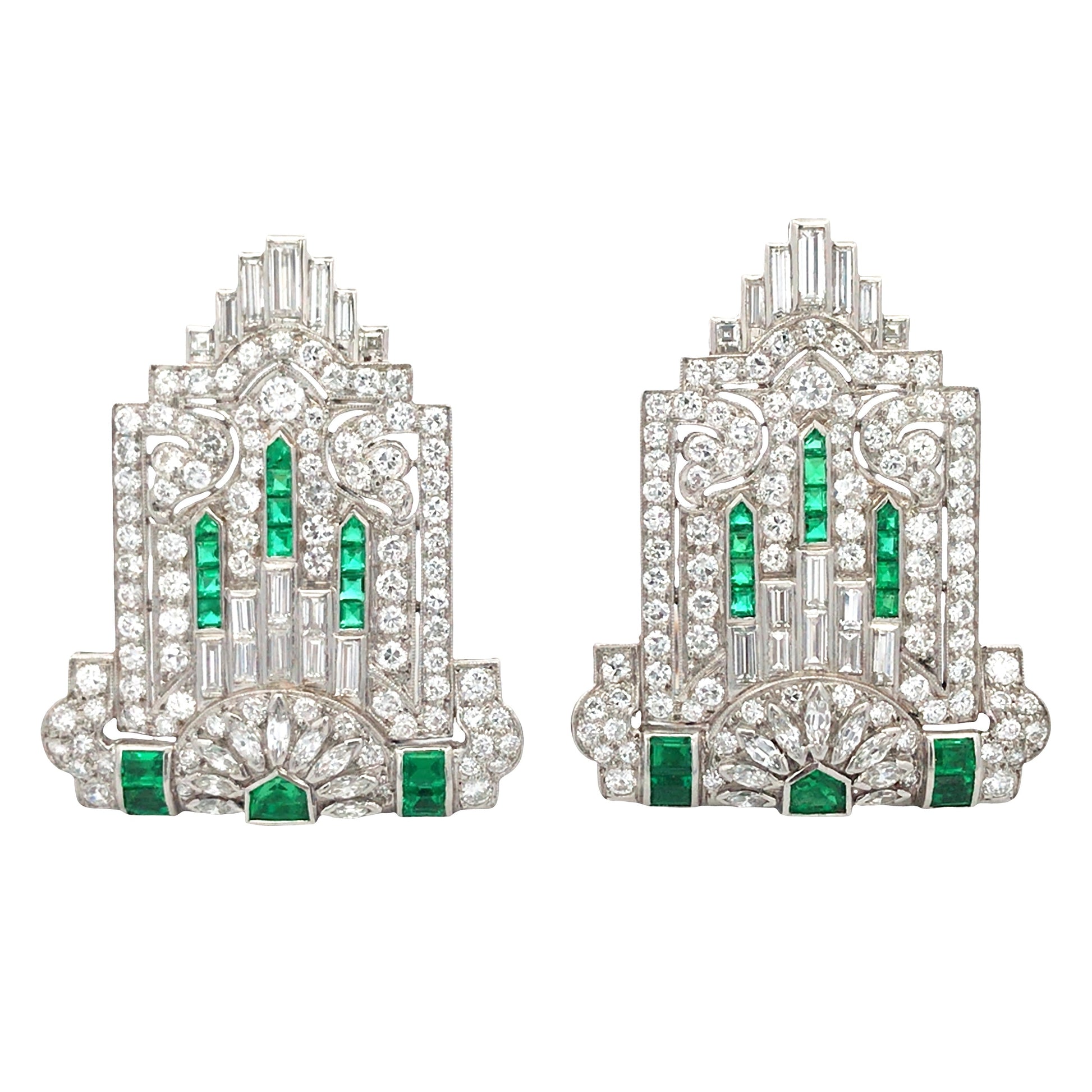 Emerald Diamond Double-pin Brooch Lueur Jewelry