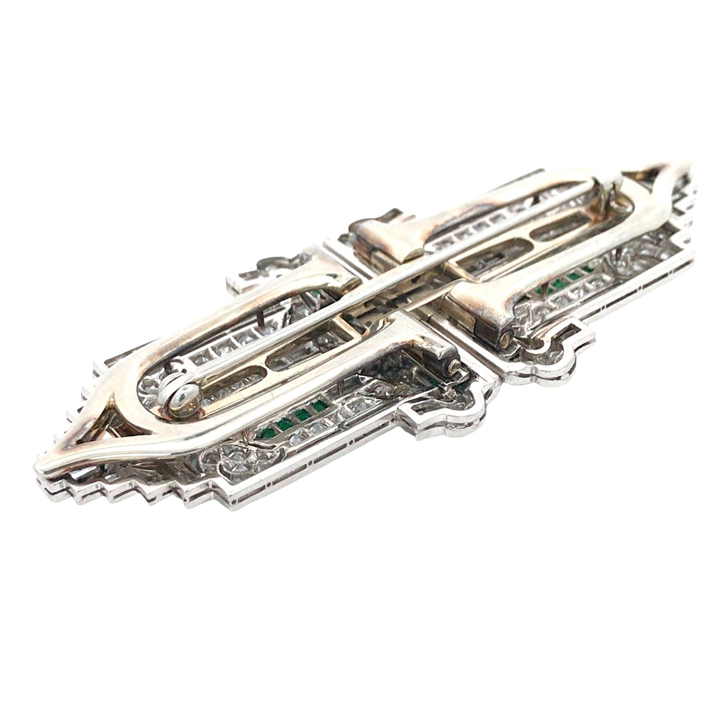 Emerald Diamond Double-pin Brooch Lueur Jewelry