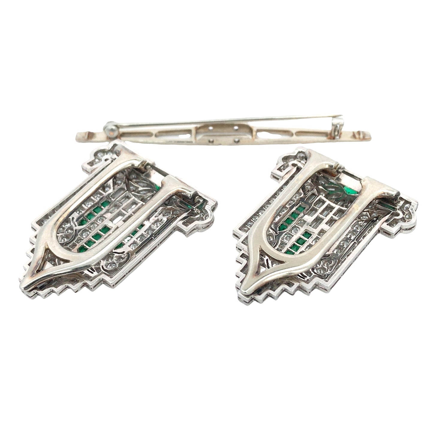 Emerald Diamond Double-pin Brooch Lueur Jewelry