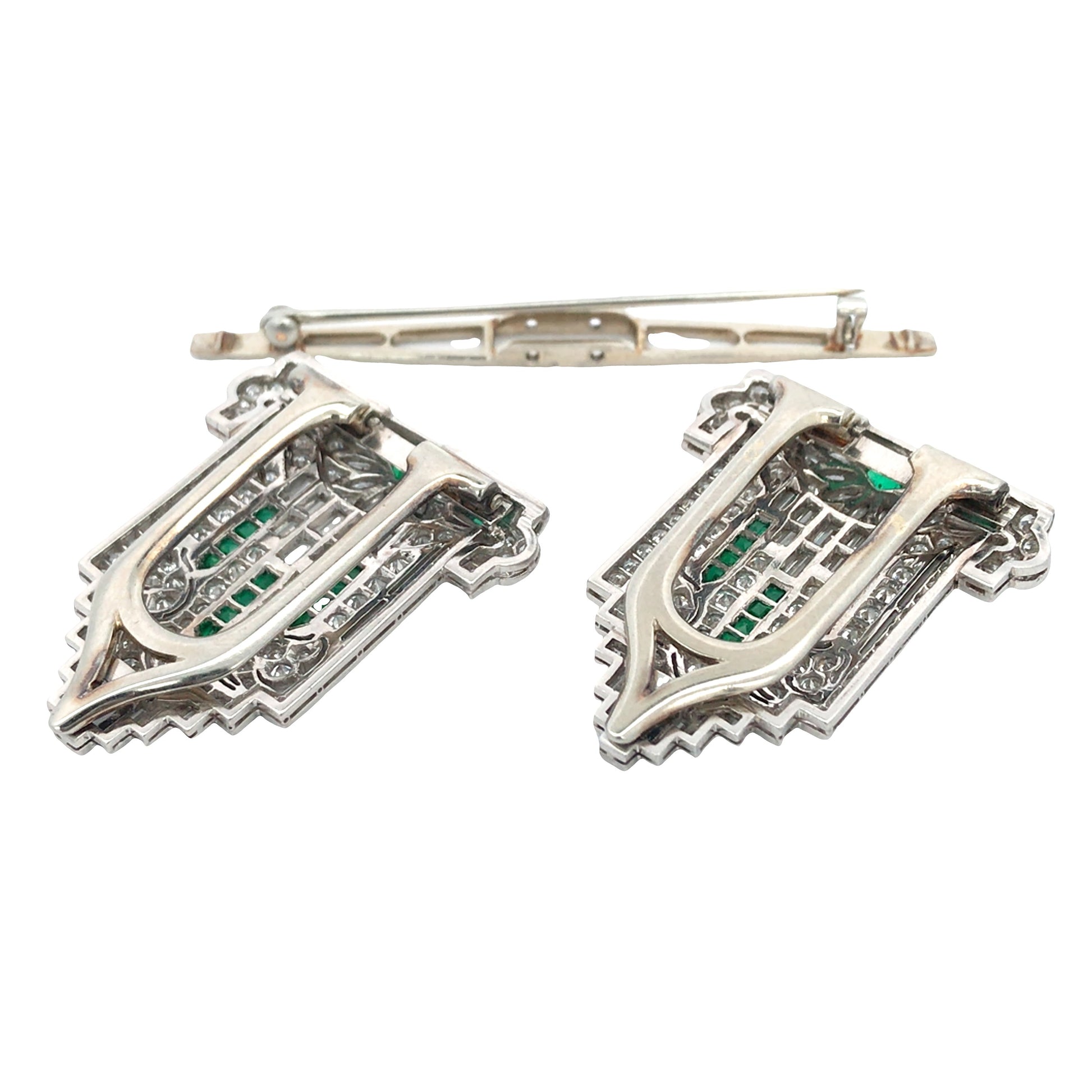 Emerald Diamond Double-pin Brooch Lueur Jewelry