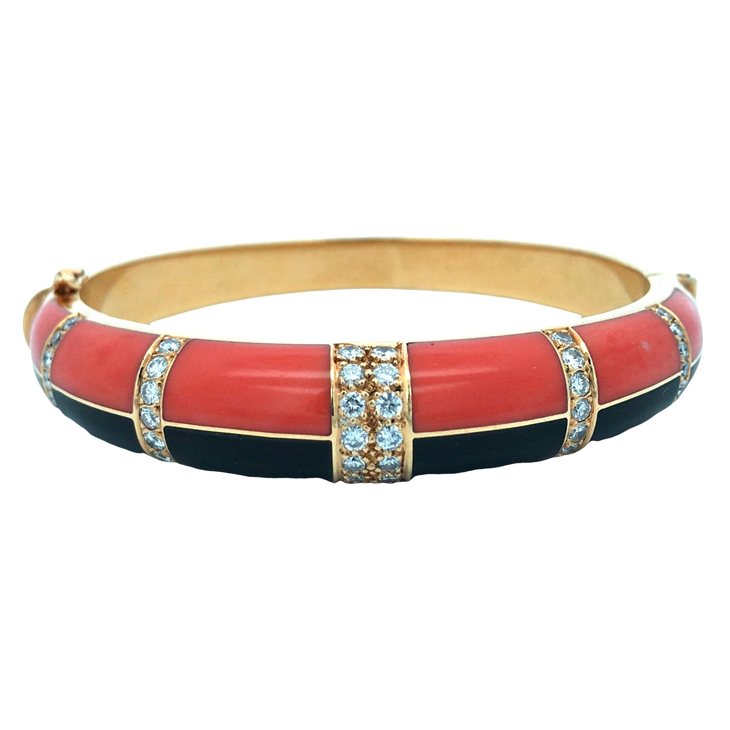18K Gold Enamel Coral Bangle Lueur Jewelry