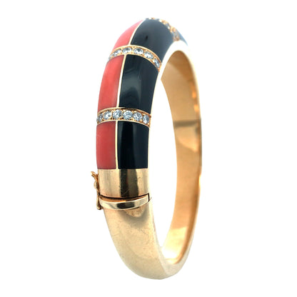 18K Gold Enamel Coral Bangle Lueur Jewelry