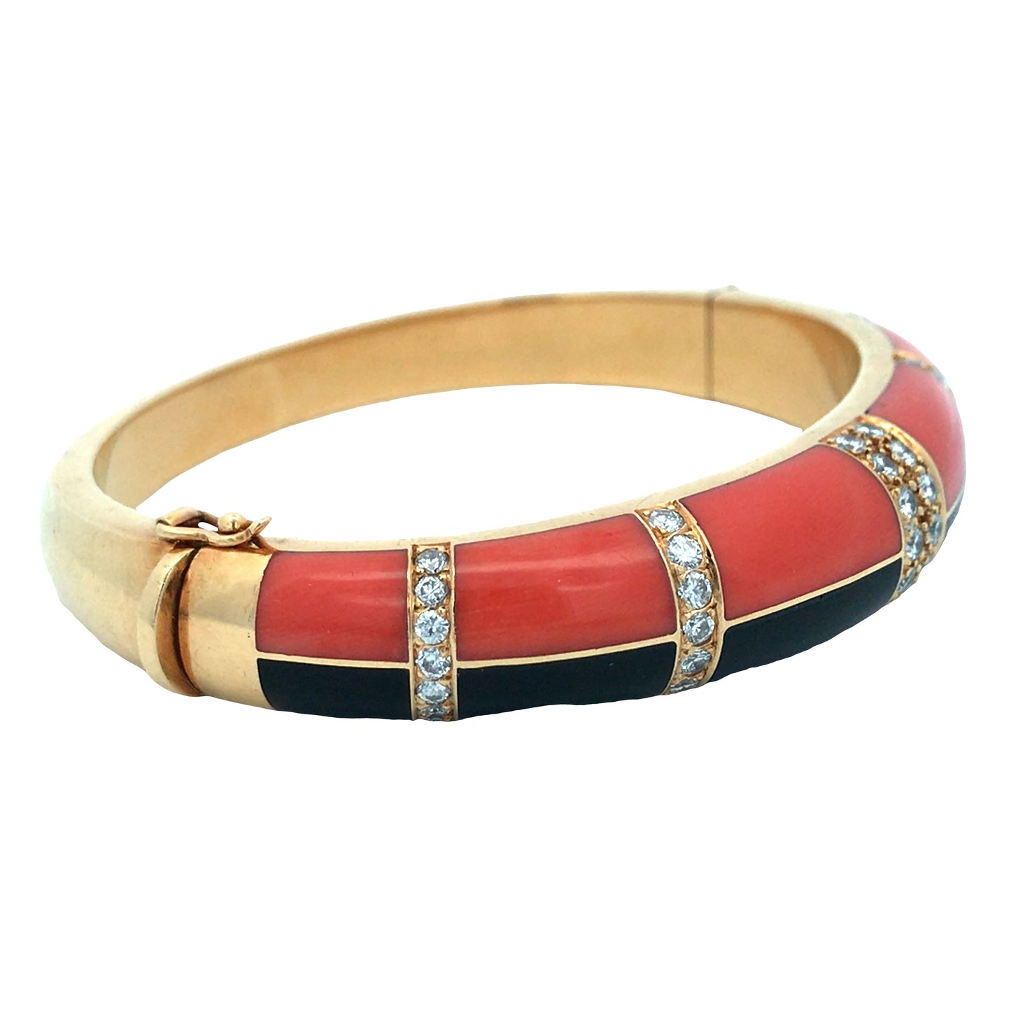 18K Gold Enamel Coral Bangle Lueur Jewelry
