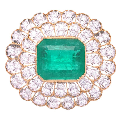 Buccellati, 18K Gold Emerald Diamond Brooch Buccellati