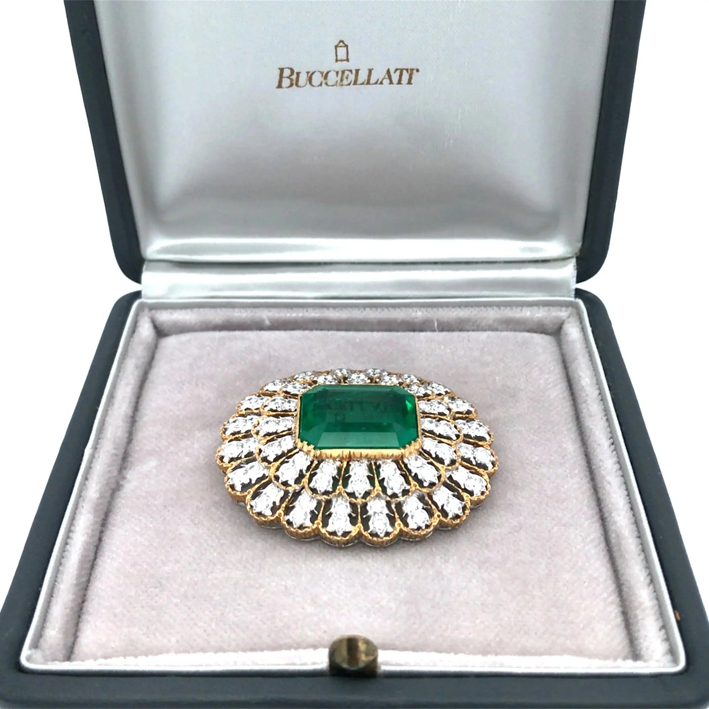 Buccellati, 18K Gold Emerald Diamond Brooch Buccellati