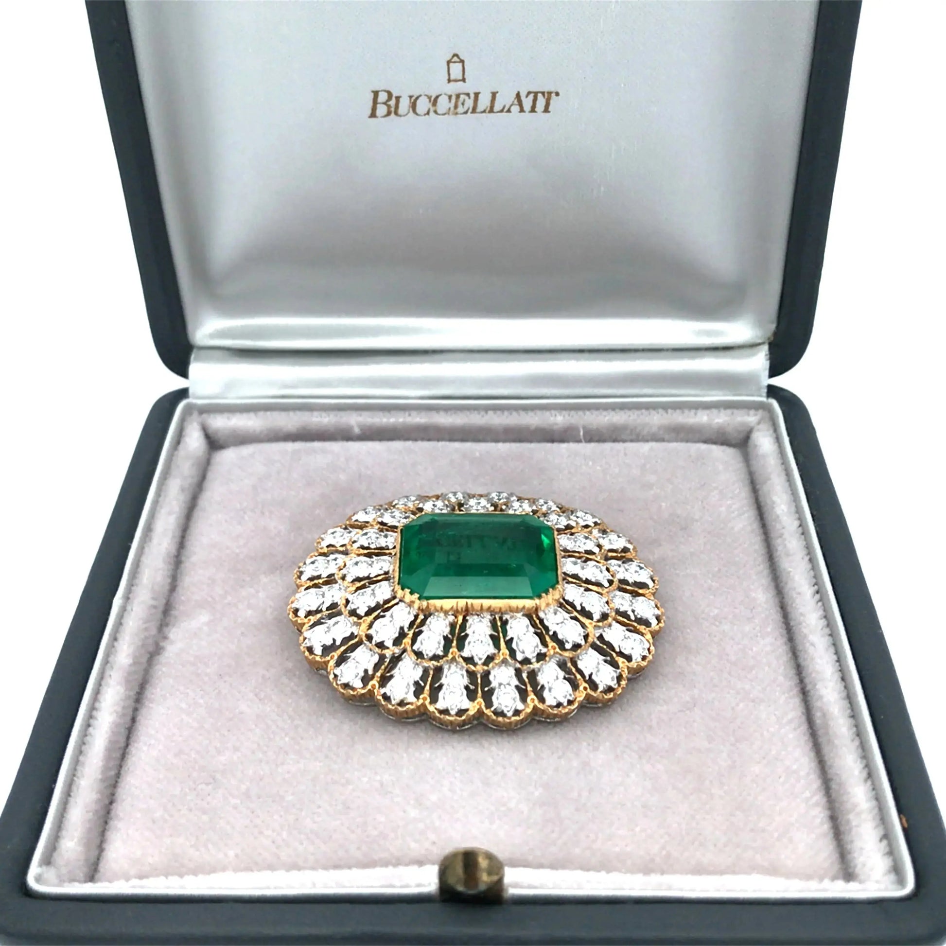 Buccellati, 18K Gold Emerald Diamond Brooch Buccellati