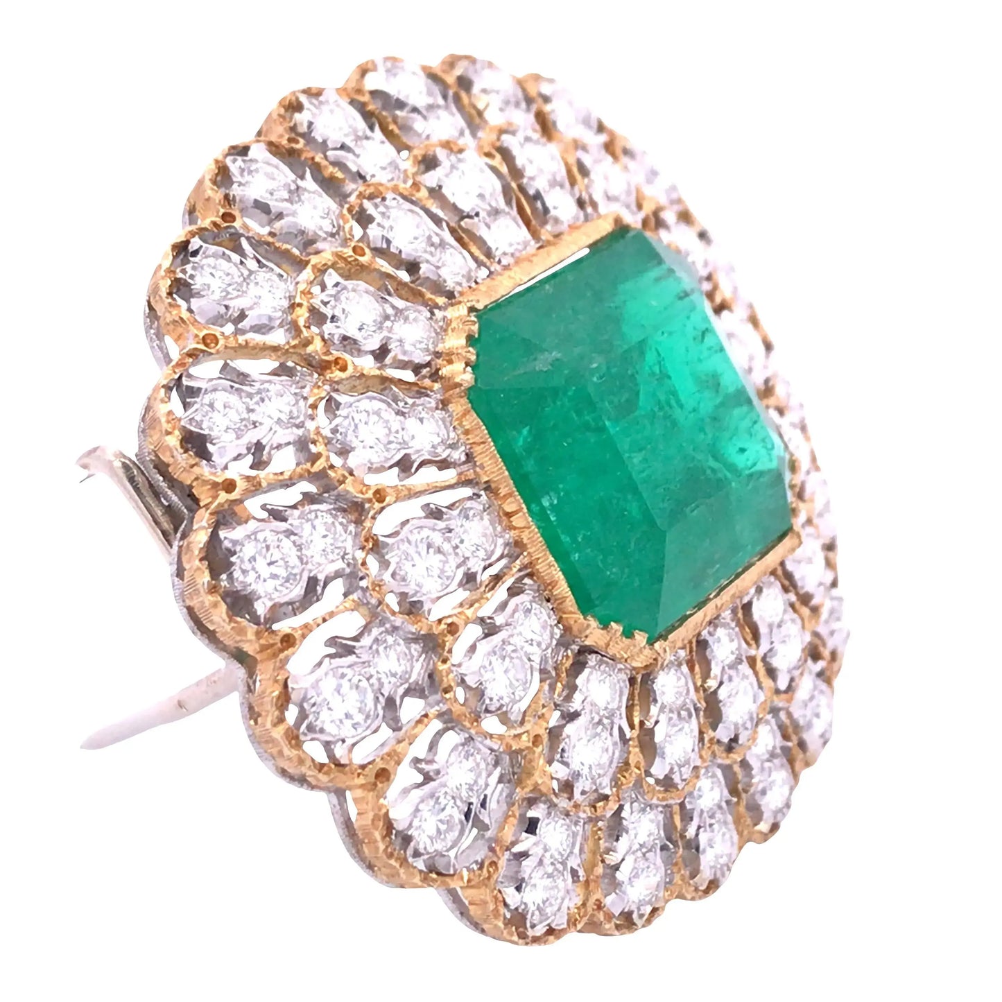 Buccellati, 18K Gold Emerald Diamond Brooch Buccellati