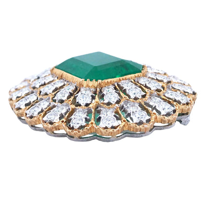 Buccellati, 18K Gold Emerald Diamond Brooch Buccellati