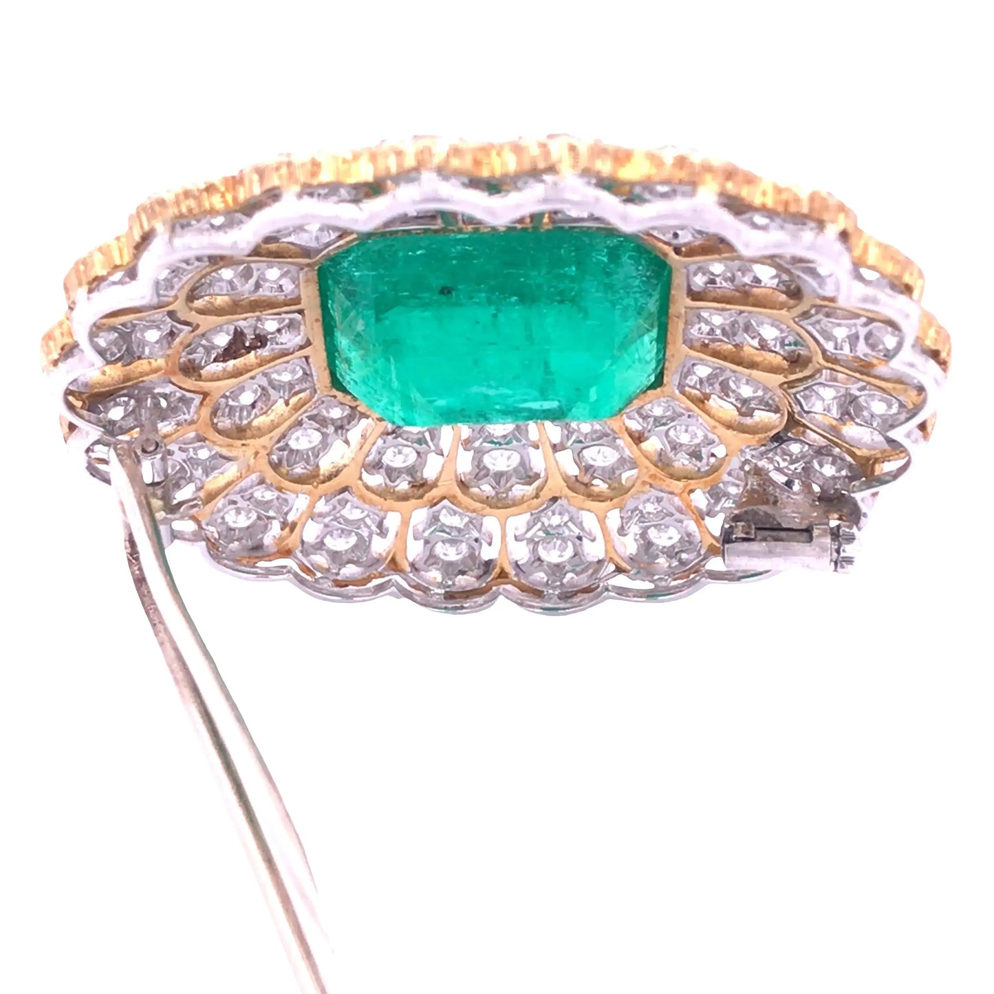 Buccellati, 18K Gold Emerald Diamond Brooch Buccellati