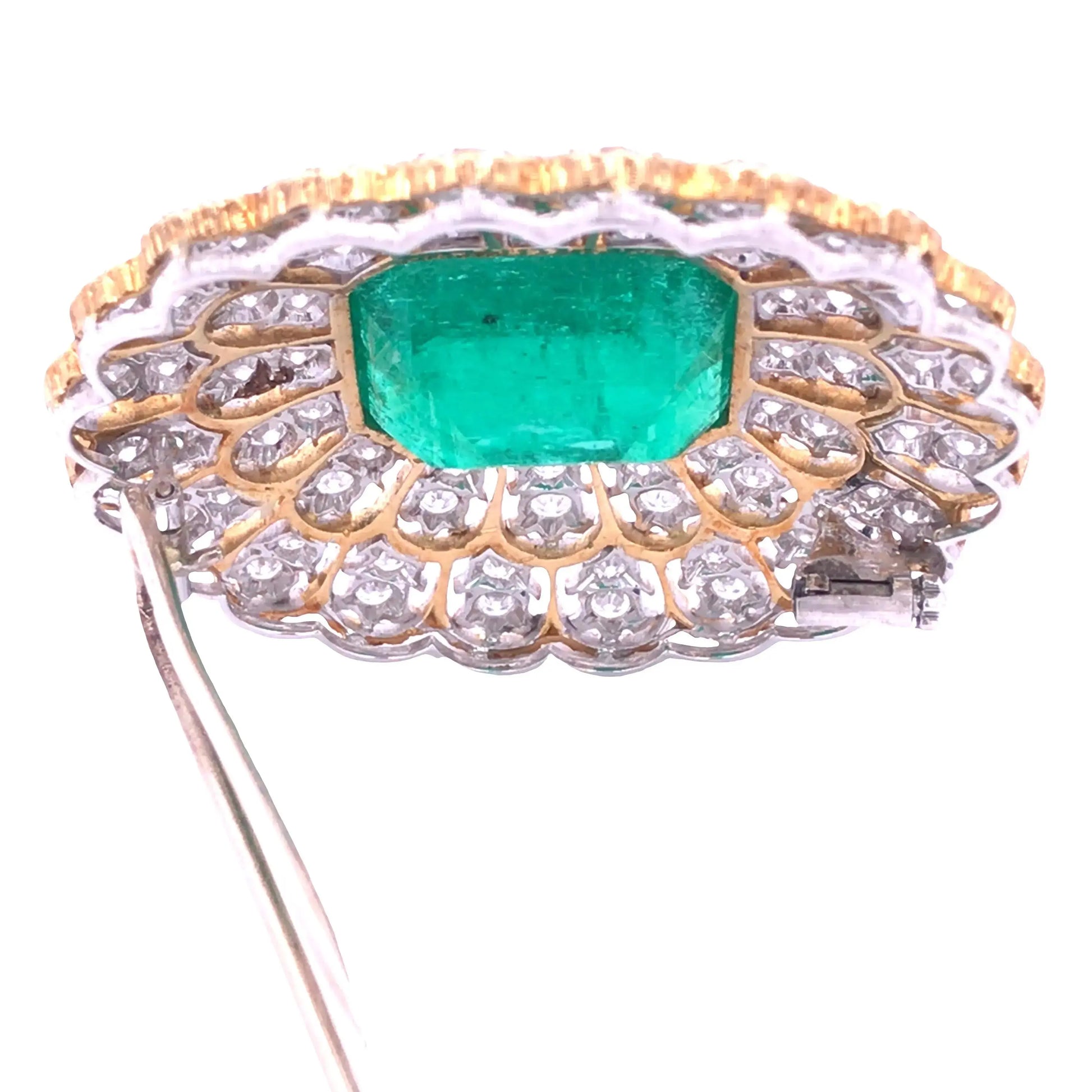 Buccellati, 18K Gold Emerald Diamond Brooch Buccellati