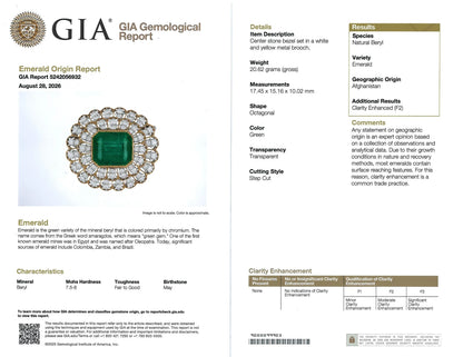 Buccellati, 18K Gold Emerald Diamond Brooch, Guild, GIA