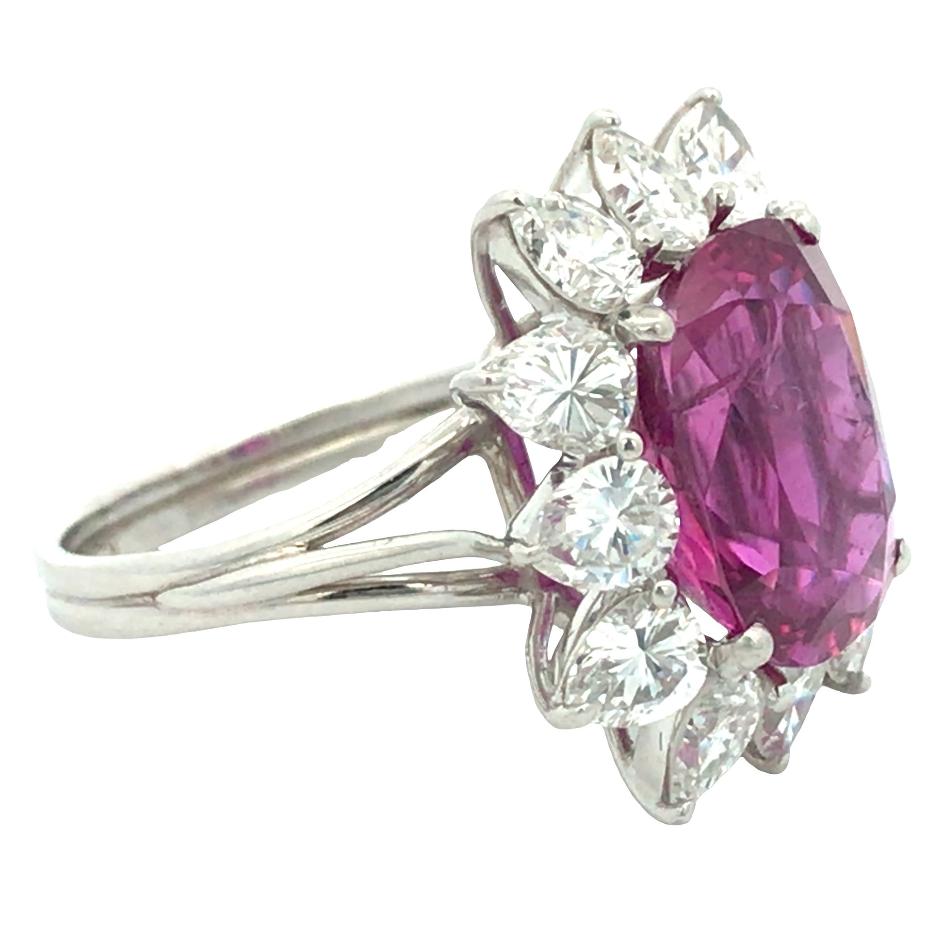18K Gold 7.69ct Ceylon no-heat Pink Sapphire Diamond Ring, AGL Lueur Jewelry