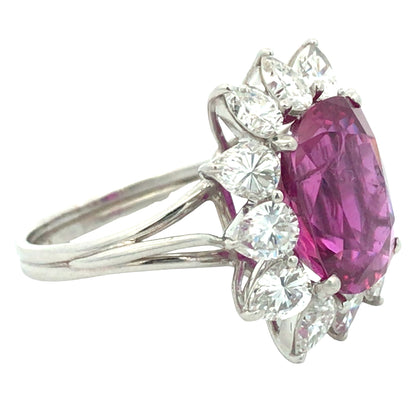 18K Gold 7.69ct Ceylon no-heat Pink Sapphire Diamond Ring, AGL Lueur Jewelry