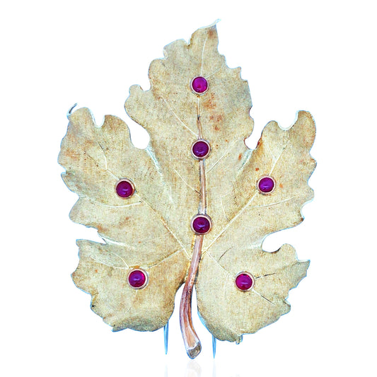 Buccellati, 18K Gold Ruby Leaf Brooch Buccellati