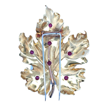 Buccellati, 18K Gold Ruby Leaf Brooch Buccellati