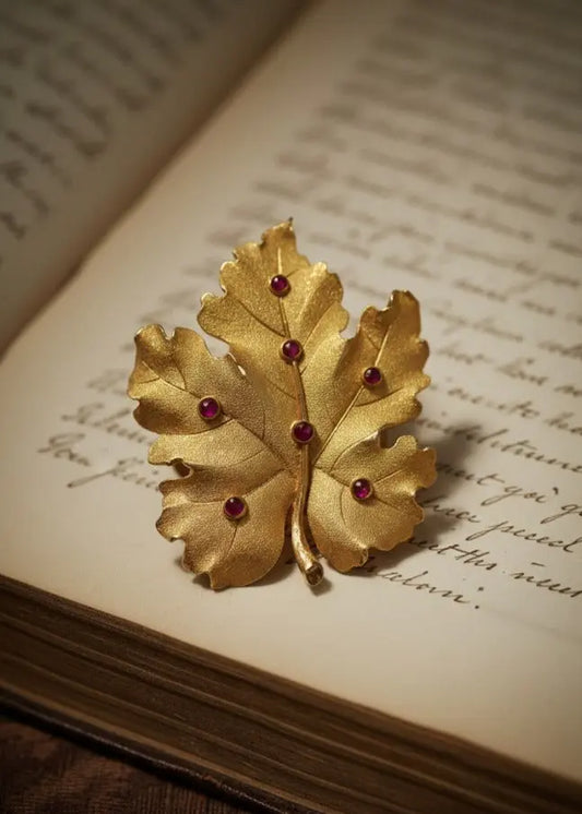 Buccellati, 18K Gold Ruby Leaf Brooch Buccellati