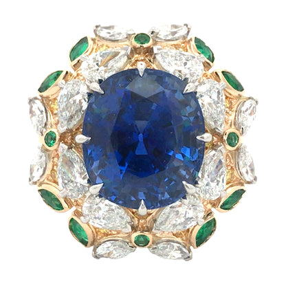 Oscar Heyman, Platinum Gold 9.24ct Sapphire Diamond Ring, Certificate Oscar Heyman