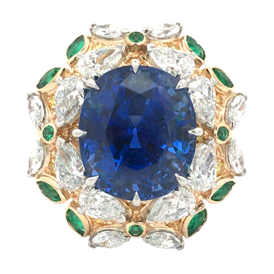 Oscar Heyman, Platinum Gold 9.24ct Sapphire Diamond Ring, Certificate Oscar Heyman