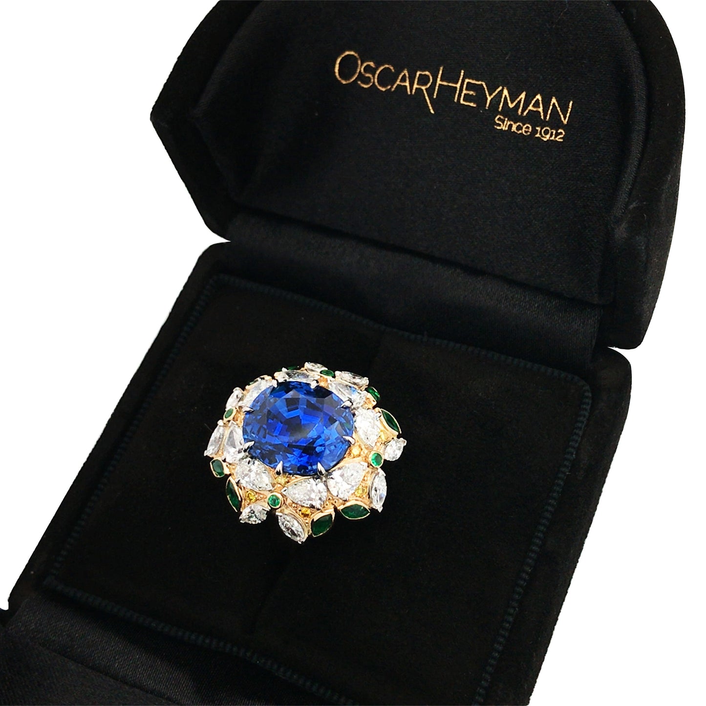 Oscar Heyman, Platinum Gold 9.24ct Sapphire Diamond Ring, Certificate Oscar Heyman