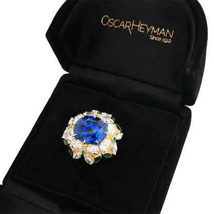 Oscar Heyman, Platinum Gold 9.24ct Sapphire Diamond Ring, Certificate Oscar Heyman