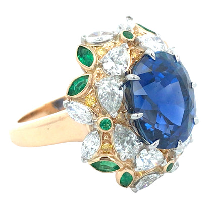 Oscar Heyman, Platinum Gold 9.24ct Sapphire Diamond Ring, Certificate Oscar Heyman