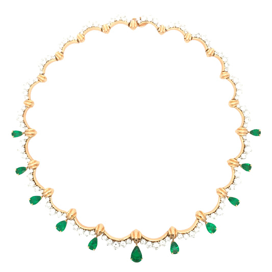 Oscar Heyman, Platinum Gold Emerald Diamond Necklace, Certificate Oscar Heyman