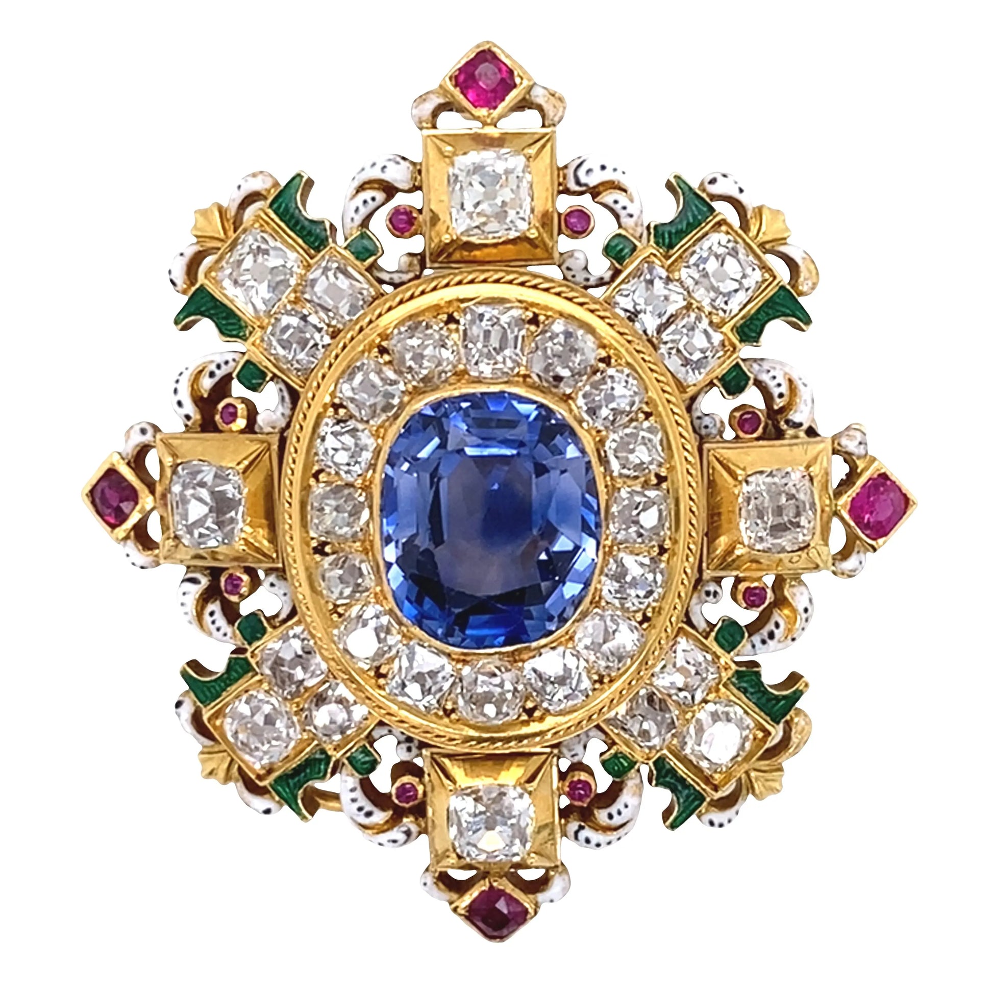 Sapphire Ruby Diamond Enamel Pendant Lueur Jewelry