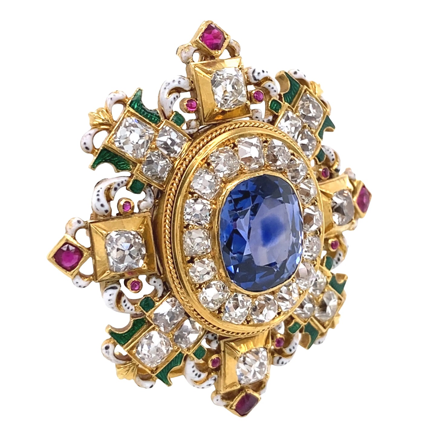 Sapphire Ruby Diamond Enamel Pendant Lueur Jewelry